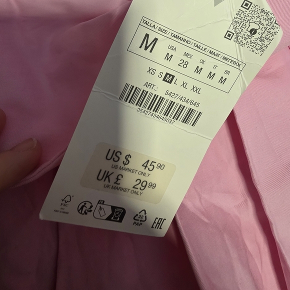 Zara ($65)Pink Pleated Mini Skort Skirt Size Medium NWT - Picture 3 of 6